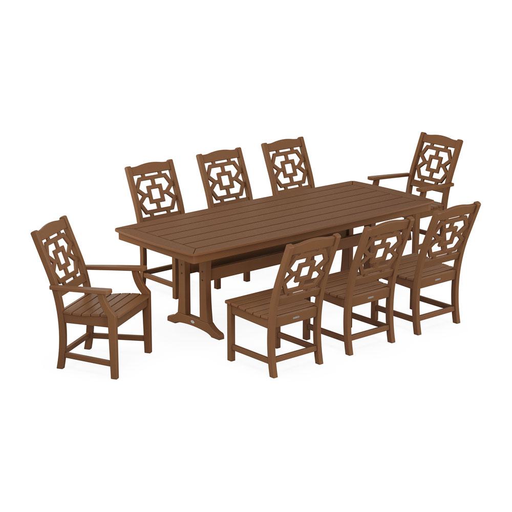 Polywood Chinoiserie 9-Piece Dining Set with Trestle Legs