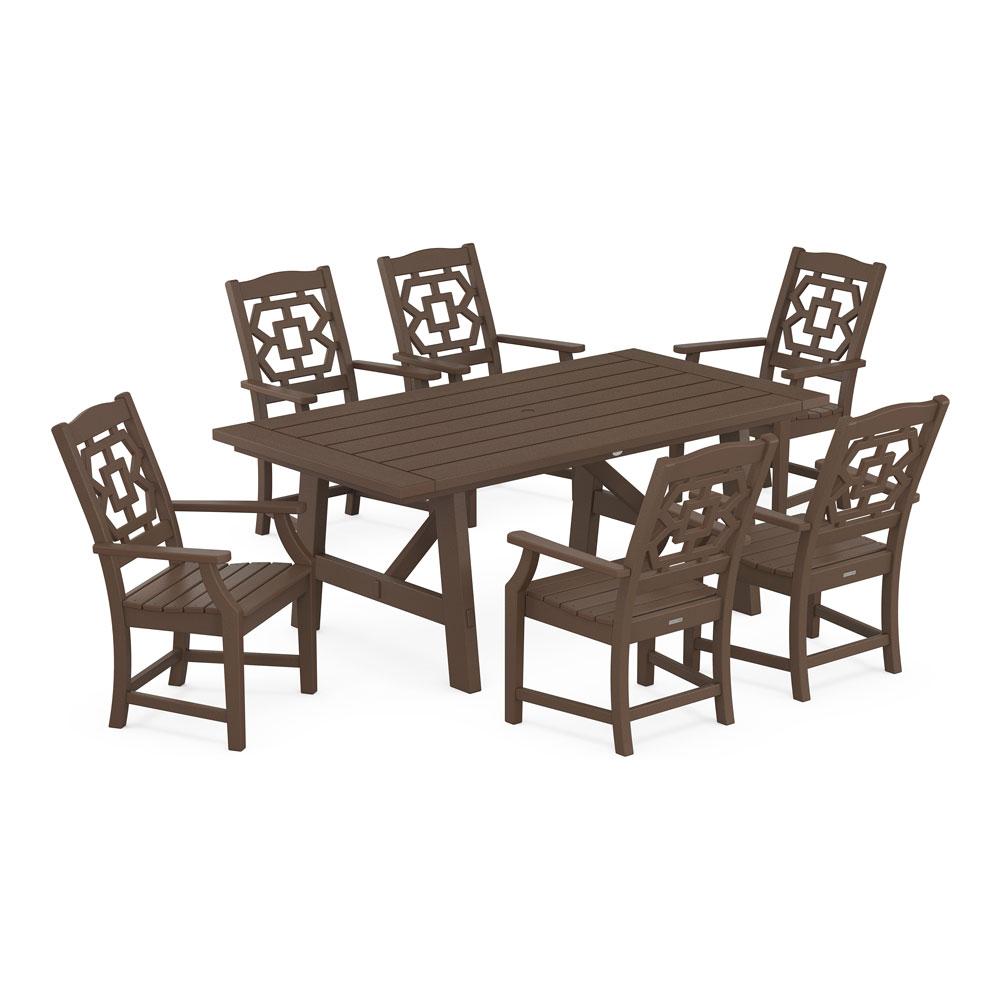 Polywood Chinoiserie Arm Chair 7-Piece Rustic Farmhouse Dining Set