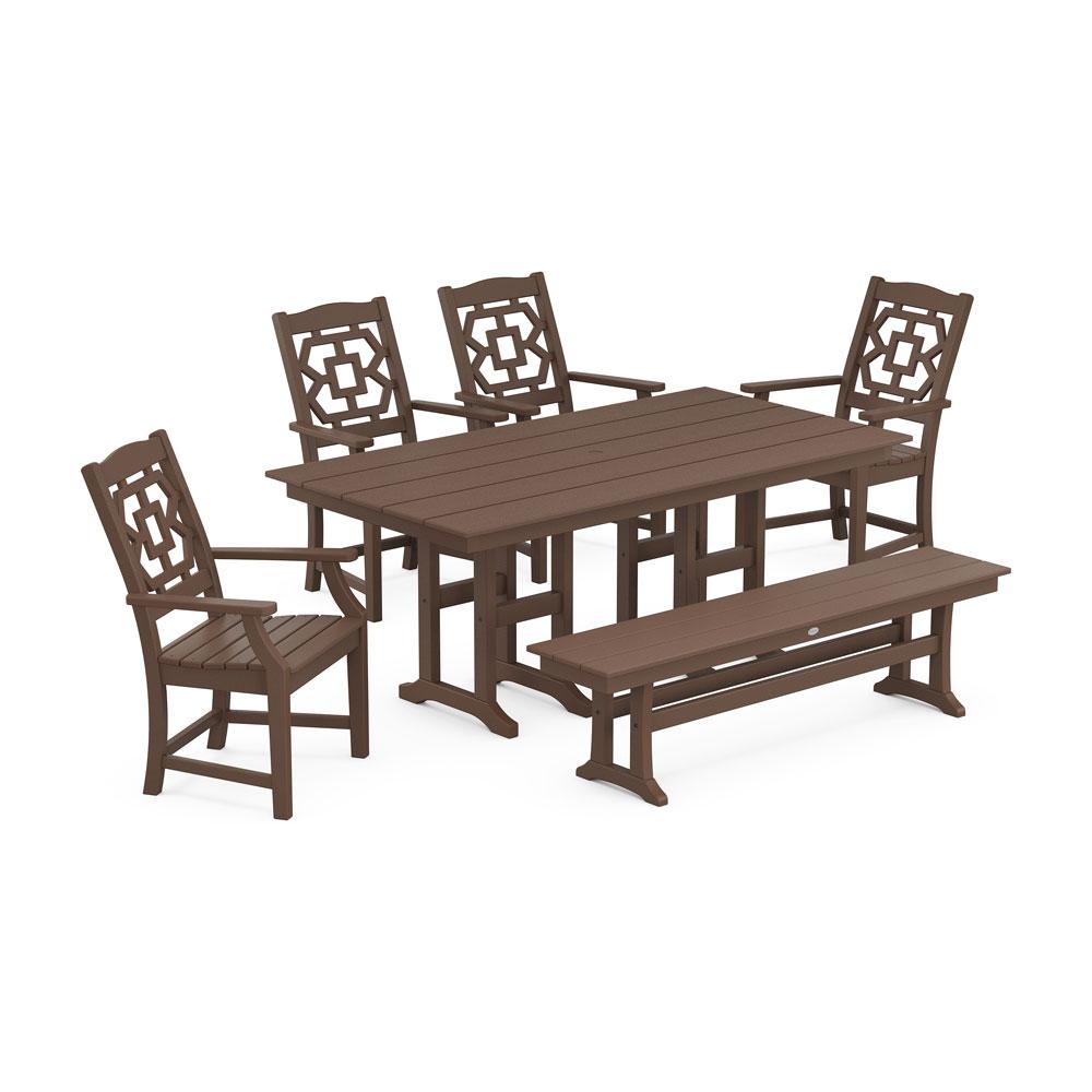 Polywood Chinoiserie 6-Piece Farmhouse Dining Set with Bench