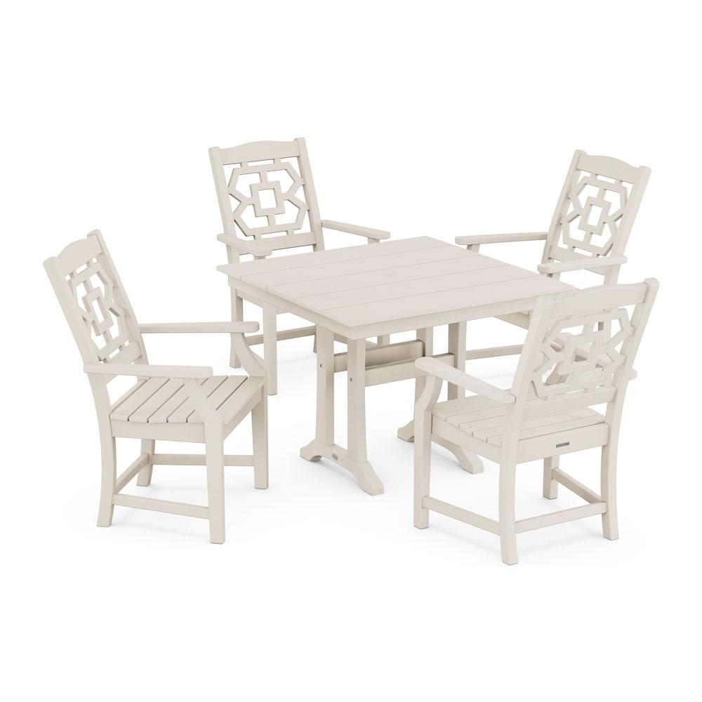 Polywood Chinoiserie 5-Piece Farmhouse Dining Set with Trestle Legs