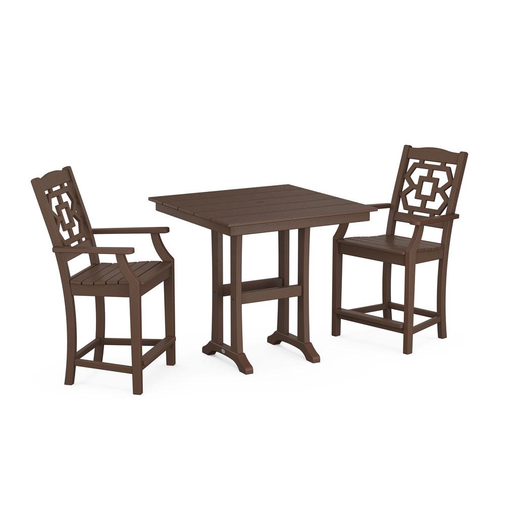 Polywood Chinoiserie 3-Piece Farmhouse Counter Set with Trestle Legs