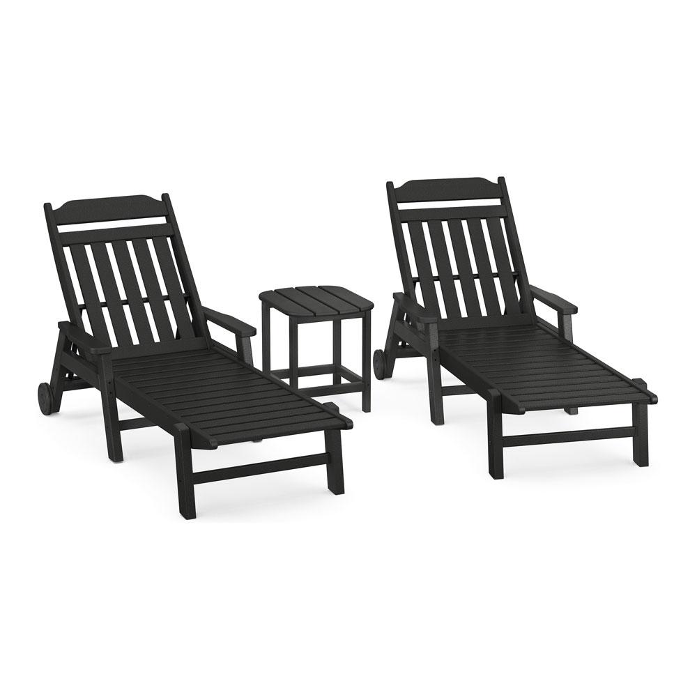 Polywood Country Living 3-Piece Chaise Set with Arms and Wheels