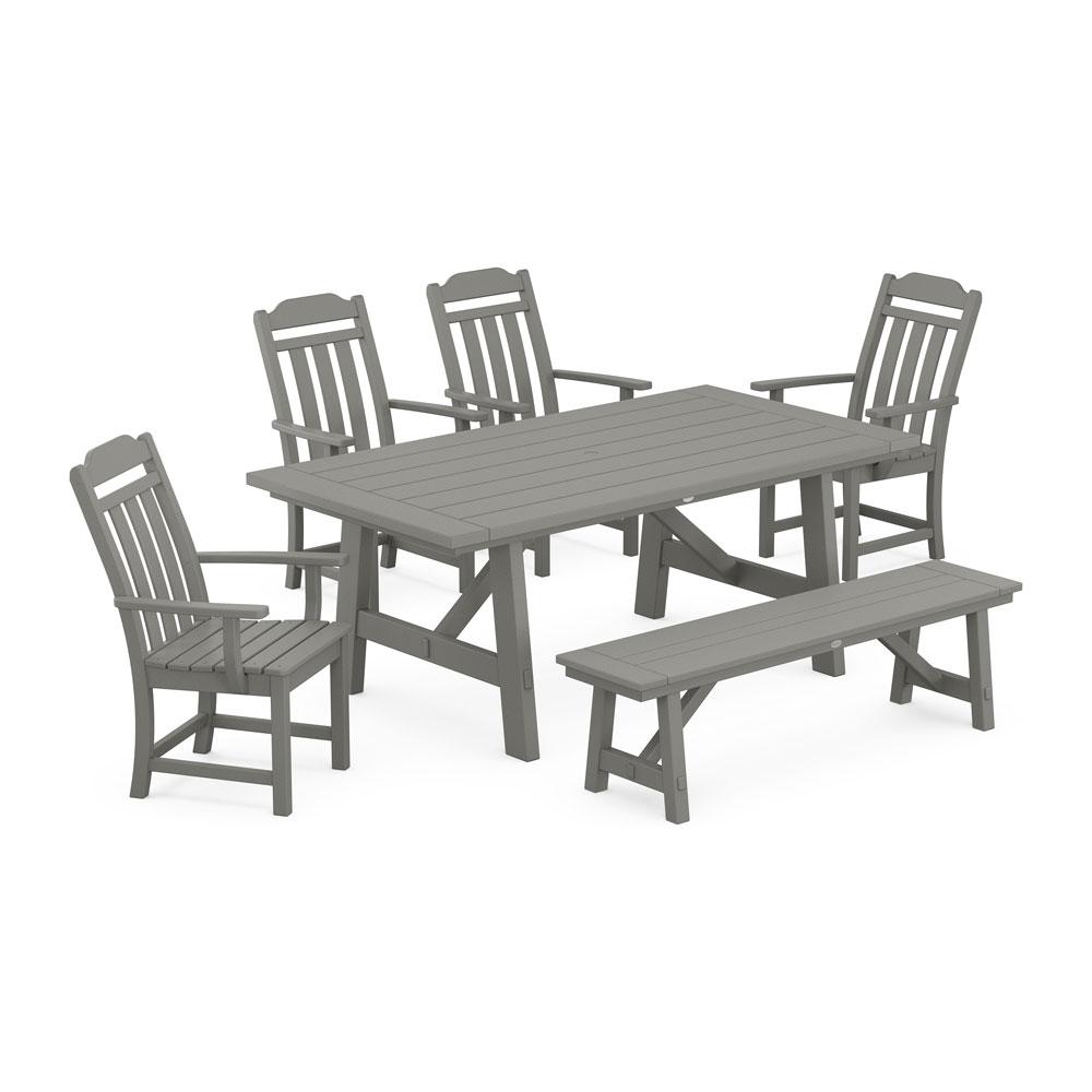 Polywood Country Living 6-Piece Rustic Farmhouse Dining Set with Bench