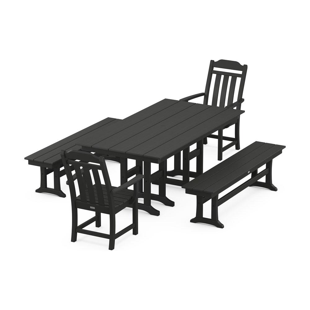 Polywood Country Living 5-Piece Farmhouse Dining Set with Benches