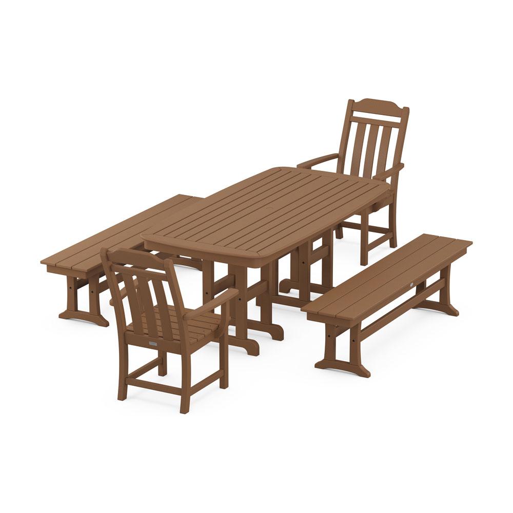 Polywood Country Living 5-Piece Dining Set with Benches