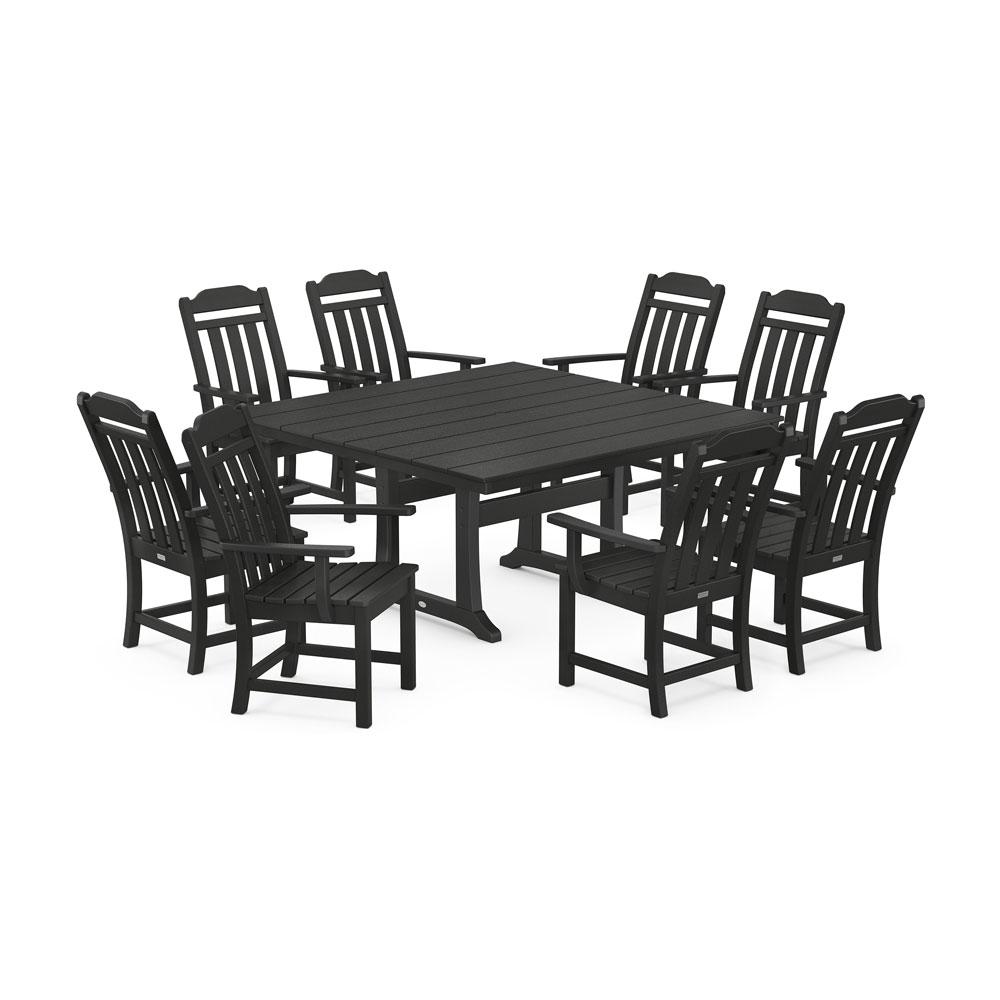 Polywood Country Living 9-Piece Square Farmhouse Dining Set with Trestle Legs