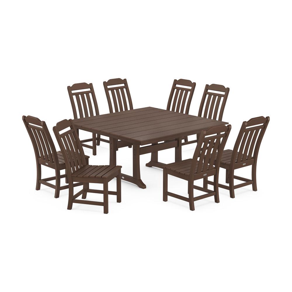 Polywood Country Living 9-Piece Square Farmhouse Side Chair Dining Set with Trestle Legs