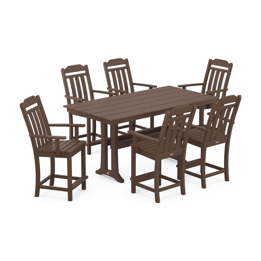 Polywood Country Living Arm Chair 7-Piece Farmhouse Counter Set with Trestle Legs