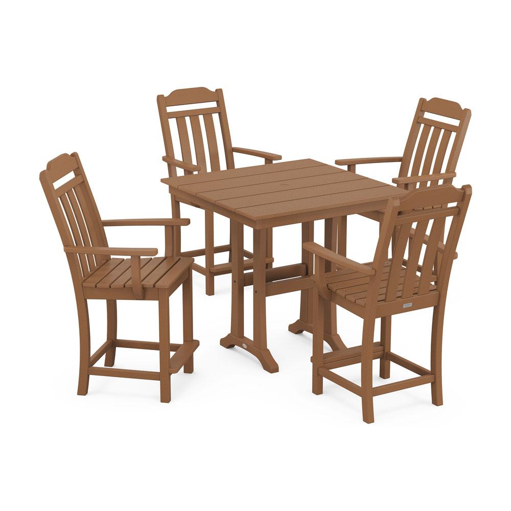 Polywood Country Living 5-Piece Farmhouse Counter Set with Trestle Legs