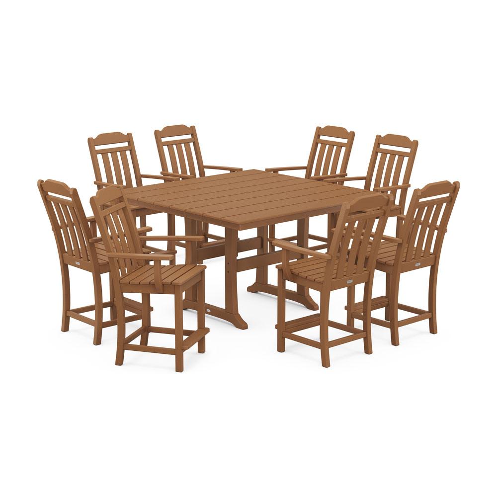 Polywood Country Living 9-Piece Square Farmhouse Counter Set with Trestle Legs
