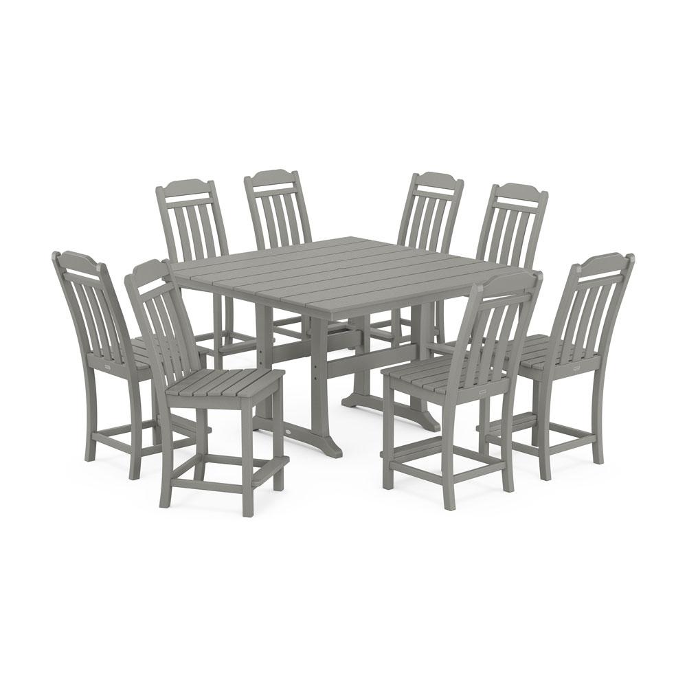 Polywood Country Living 9-Piece Square Farmhouse Side Chair Counter Set with Trestle Legs