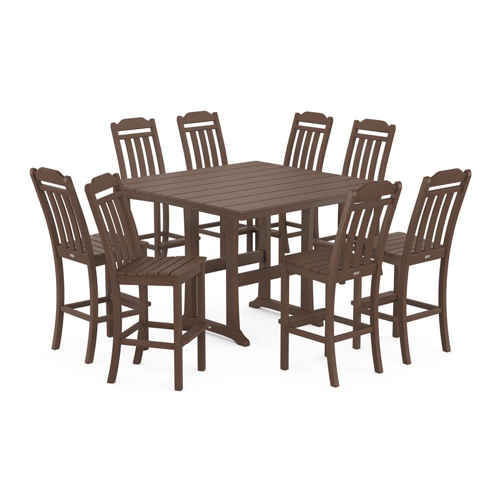 Polywood Country Living 9-Piece Square Farmhouse Side Chair Bar Set with Trestle Legs