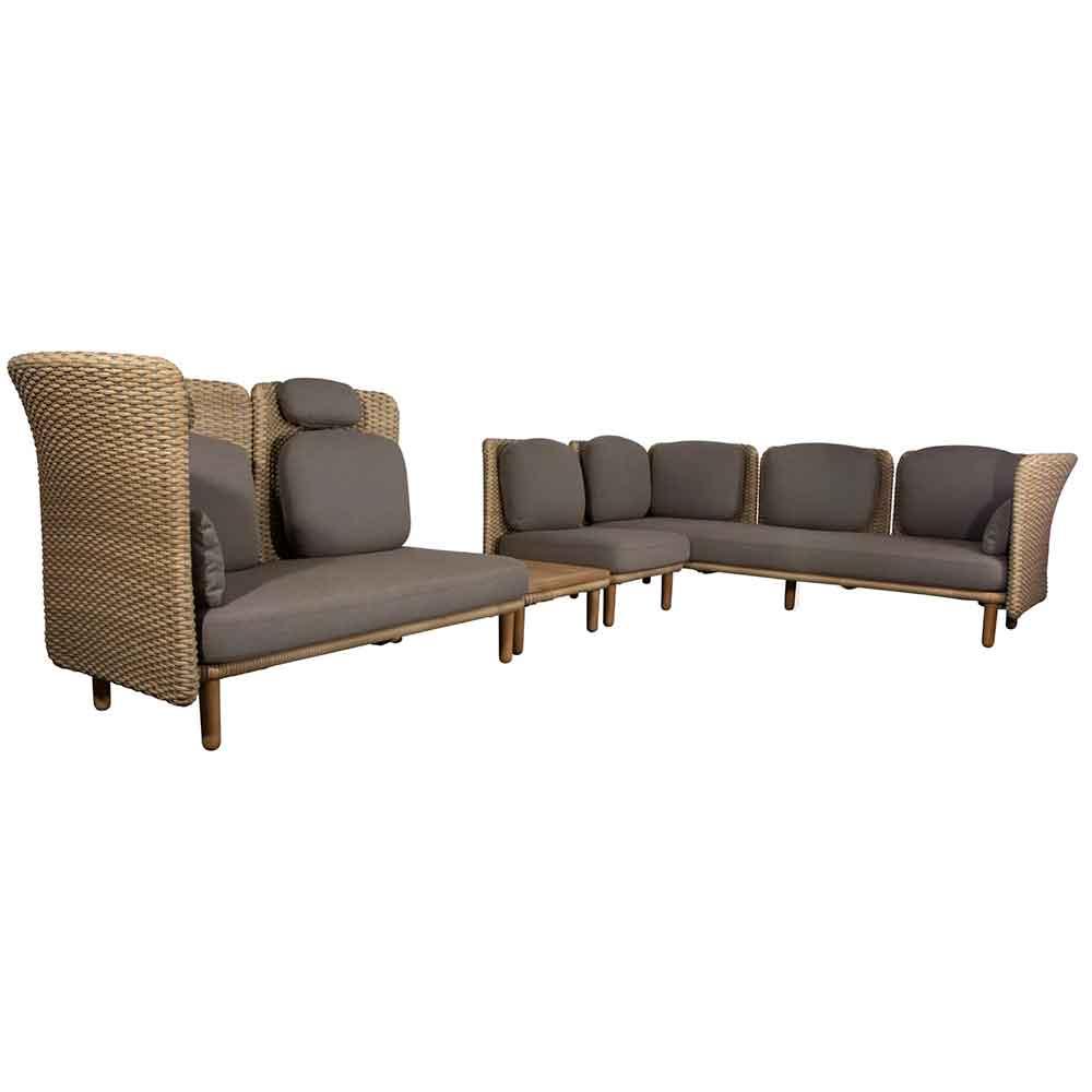 Cane-line Arch Woven Corner Sectional Sofa with Low + High Arm/Backrest and Table