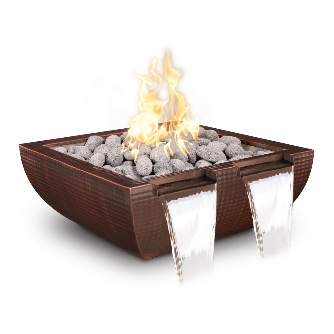 The Outdoor Plus Avalon 24" Hammered Copper Twin Spill Fire & Water Bowl