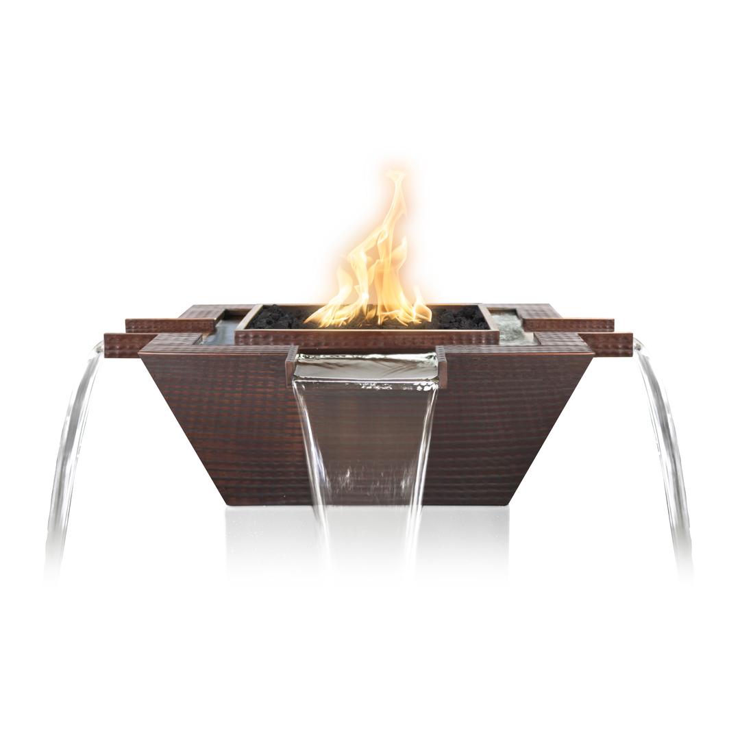 The Outdoor Plus Maya 30" Hammered Copper 4-Way Fire & Water Bowl