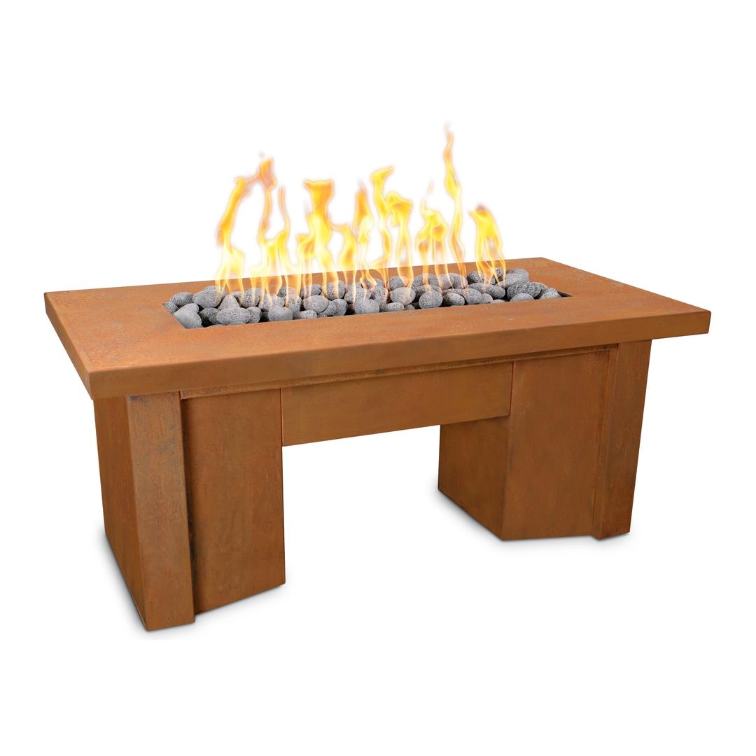 The Outdoor Plus Alameda 60" Rectangular Cor-Ten Steel Gas Fire Table w/ Hidden Tank