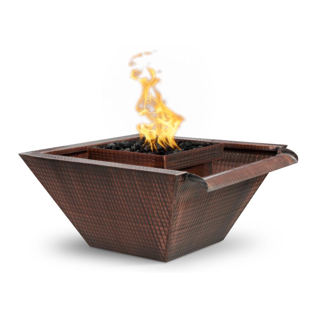 The Outdoor Plus Maya 36" Hammered Copper Wide Gravity Spill Fire & Water Bowl