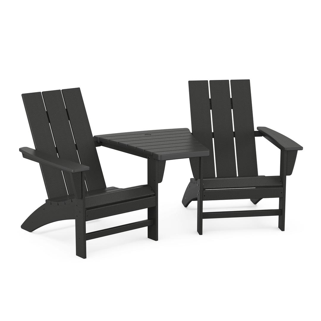 Polywood Modern 3-Piece Adirondack Set with Angled Connecting Table