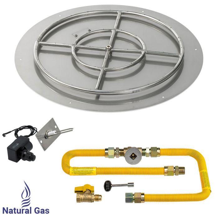 American Fire Glass 30" Round Flat Pan Spark Ignition Fire Pit Burner Kit - High Capacity