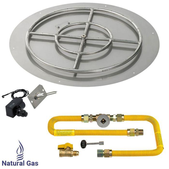 American Fire Glass 36" Round Flat Pan Spark Ignition Fire Pit Burner Kit - High Capacity