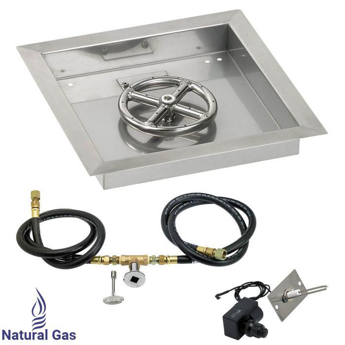 American Fire Glass 12" Square Drop-In Pan Spark Ignition Fire Pit Burner Kit