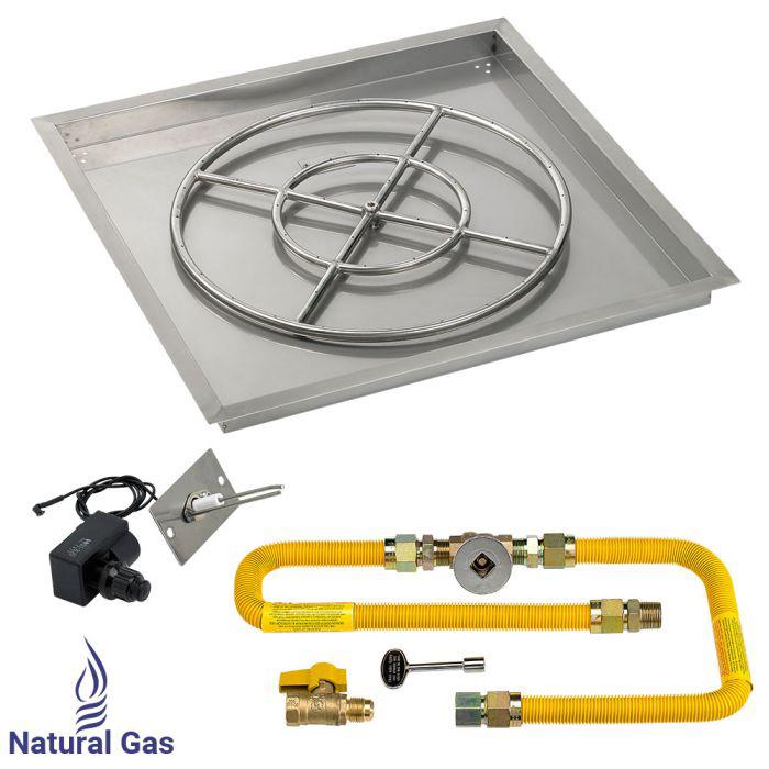 American Fire Glass 30" Square Drop-In Pan Spark Ignition Fire Pit Burner Kit - High Capacity