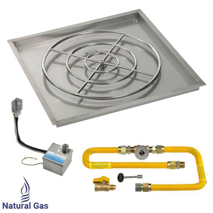 American Fire Glass 36" Square Drop-In Pan Smart Ignition Technology Fire Pit Burner Kit - High Capacity