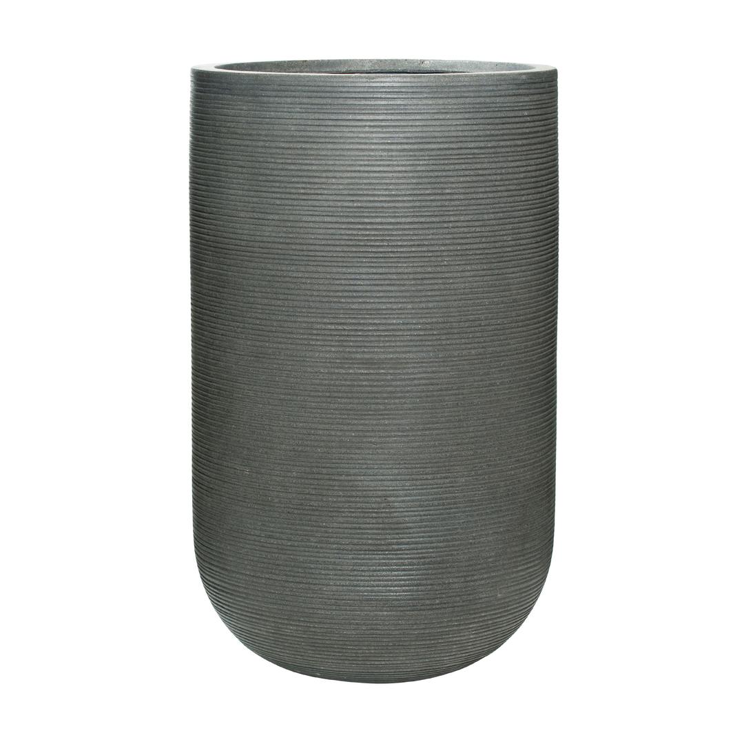 Pottery Pots Ridged Cody High 16.5" Round Ficonstone Planter Pot - Dark Grey