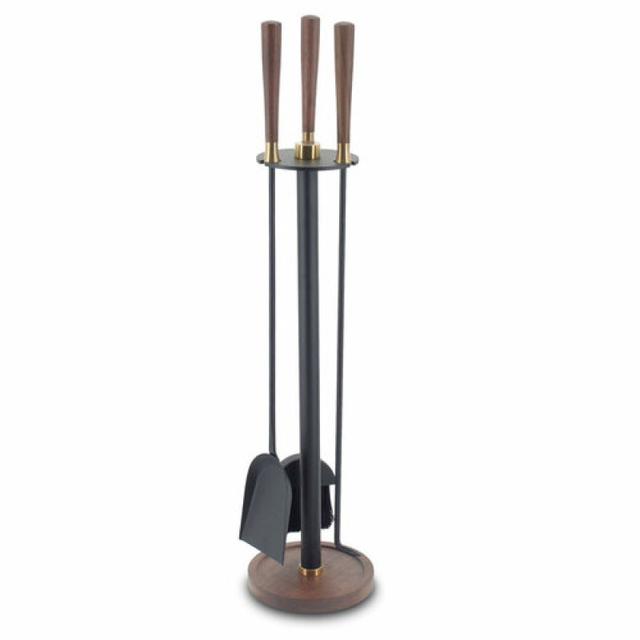 Pilgrim New Haven Brass Walnut Fireplace Tool Set