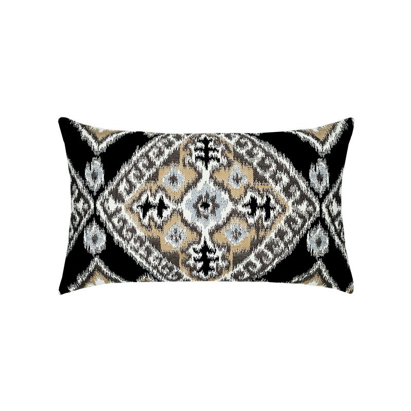 Elaine Smith 20" x 12" Ikat Diamond Onyx Lumbar Sunbrella Outdoor Pillow