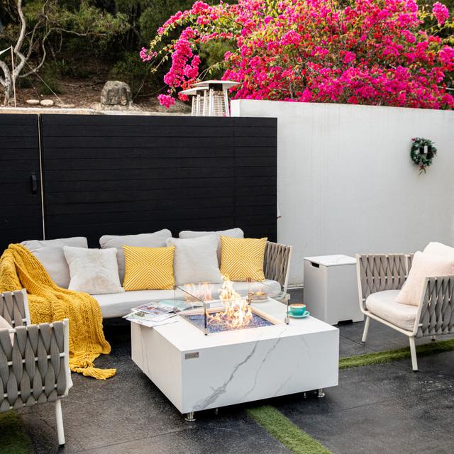Elementi Plus Bianco Marble Porcelain Fire Pit Table