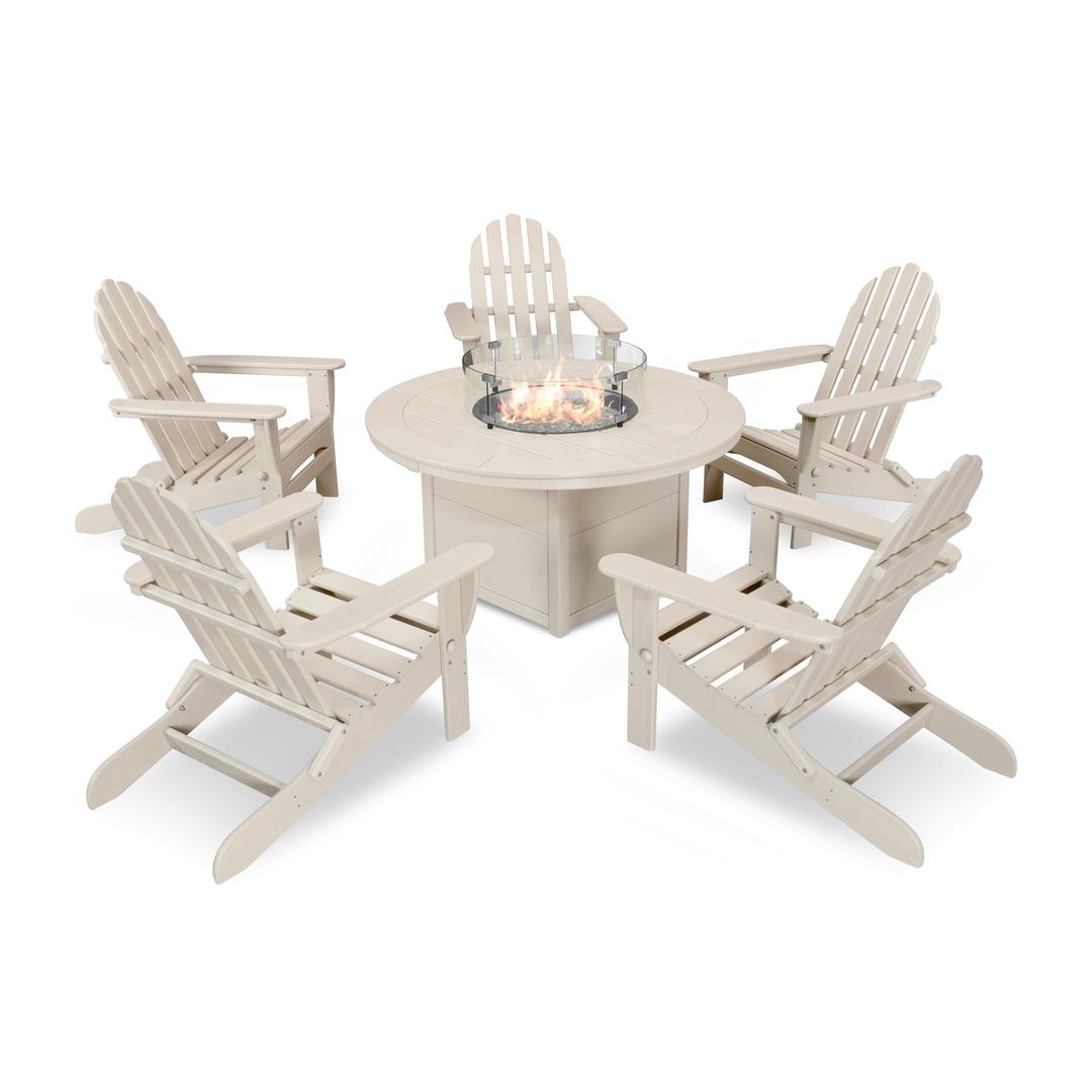 Polywood Classic 6-Piece Folding Adirondack Set with Fire Pit Table