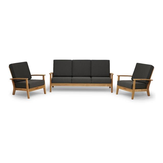 POVL Outdoor Calera 3-Piece Teak Sofa and Reclining Lounge Chair Set