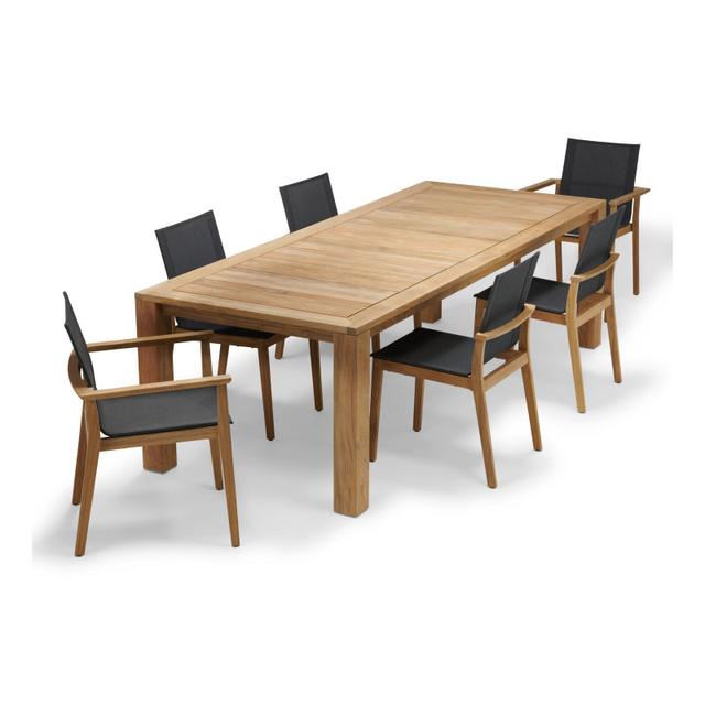 POVL Outdoor Foundation 97&quot; 6-Seat Teak Dining Set with Menlo Chairs