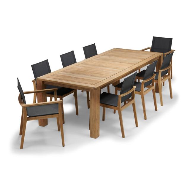 POVL Outdoor Foundation 97&quot; 8-Seat Teak Dining Set with Menlo Chairs
