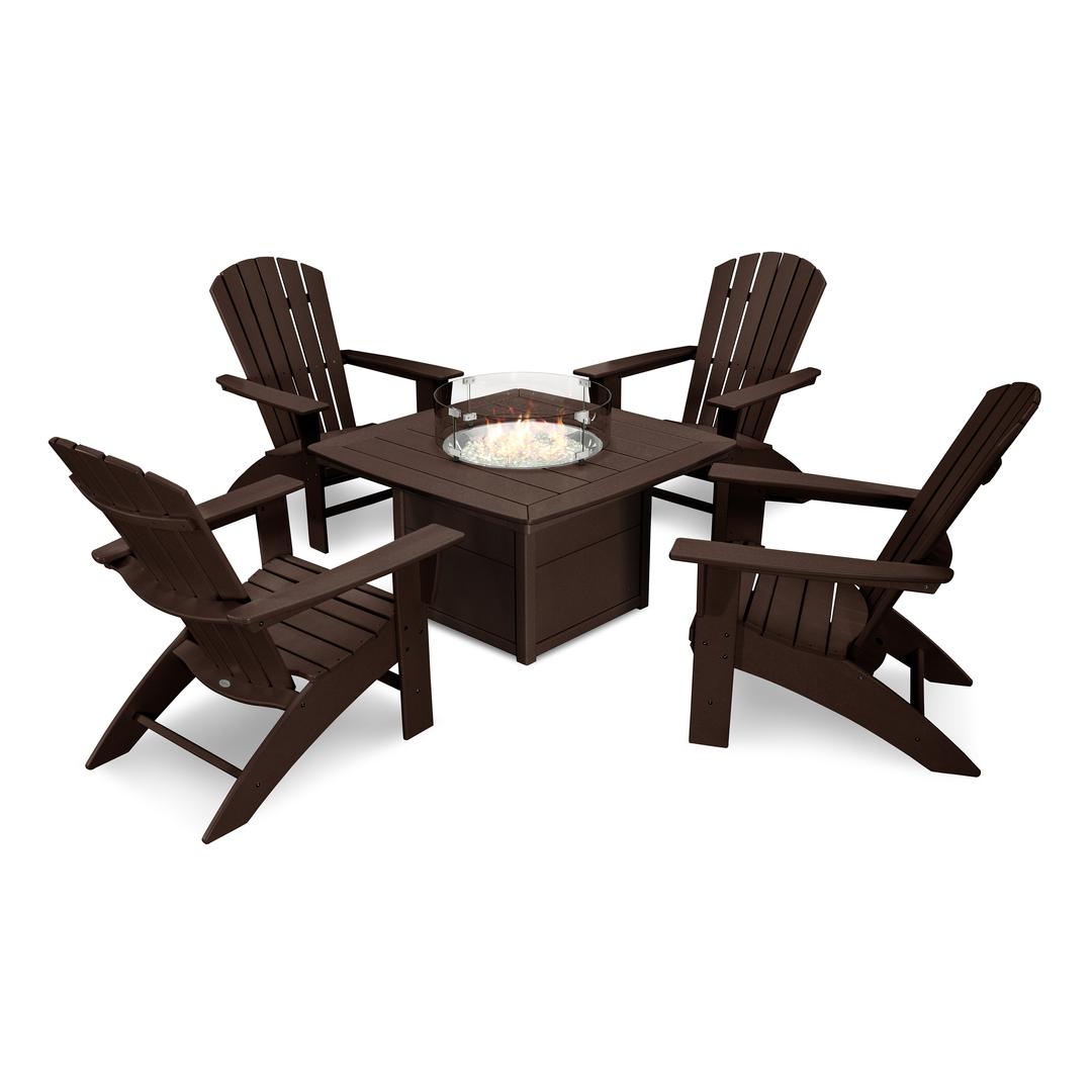 Polywood Nautical 5-Piece Curveback Adirondack Set with Fire Pit Table