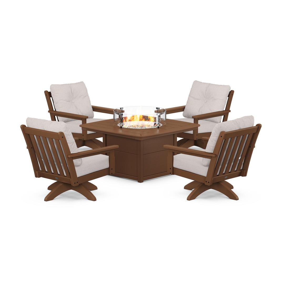 Polywood Vineyard 5-Piece Deep Seating Set with Fire Pit Table