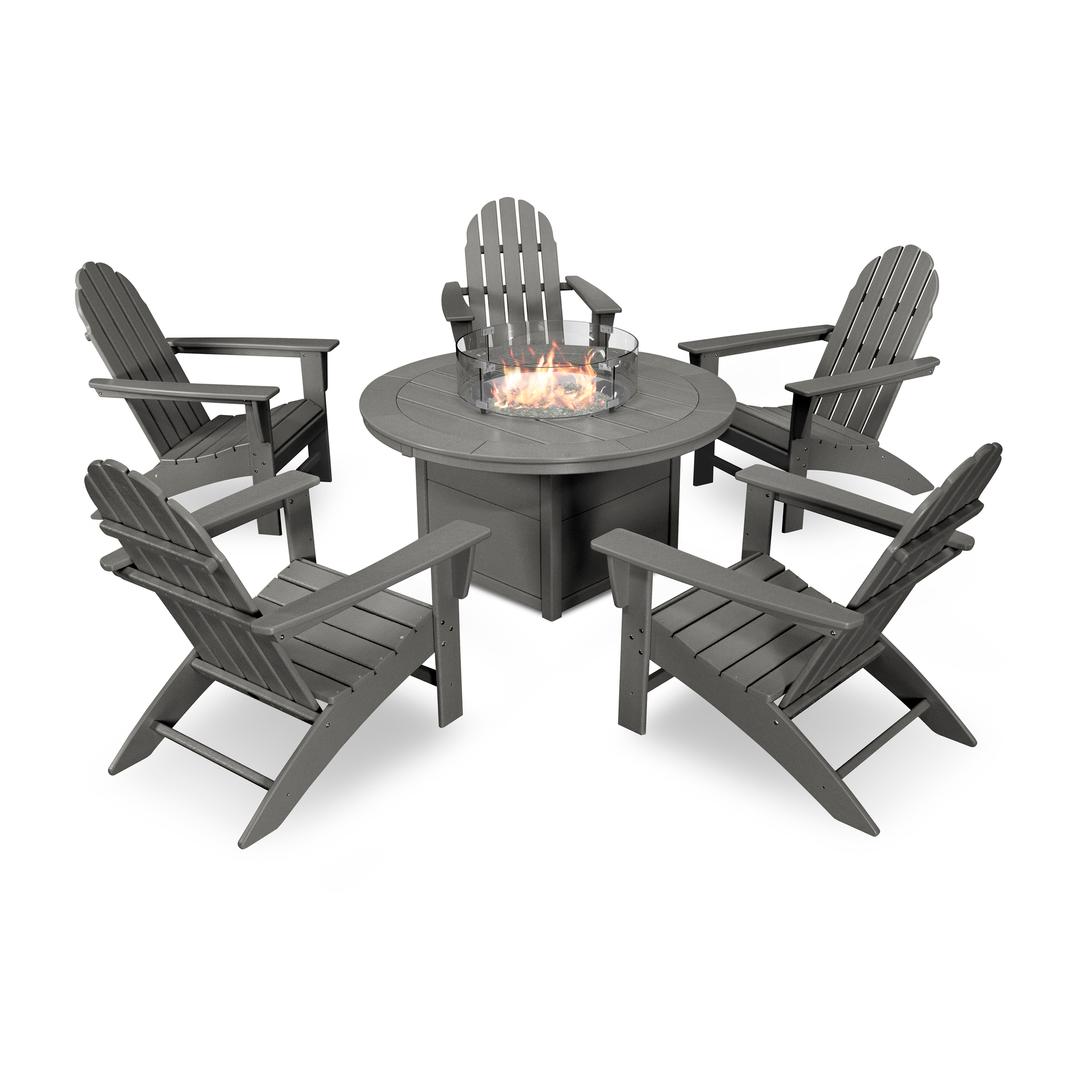 Polywood Vineyard 6-Piece Adirondack Set with Fire Pit Table