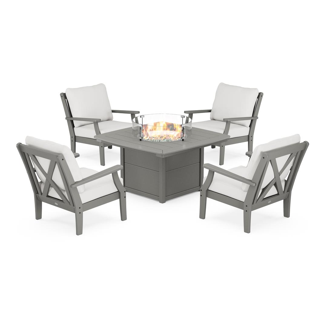 Polywood Braxton 5-Piece Deep Seating Set with Fire Pit Table