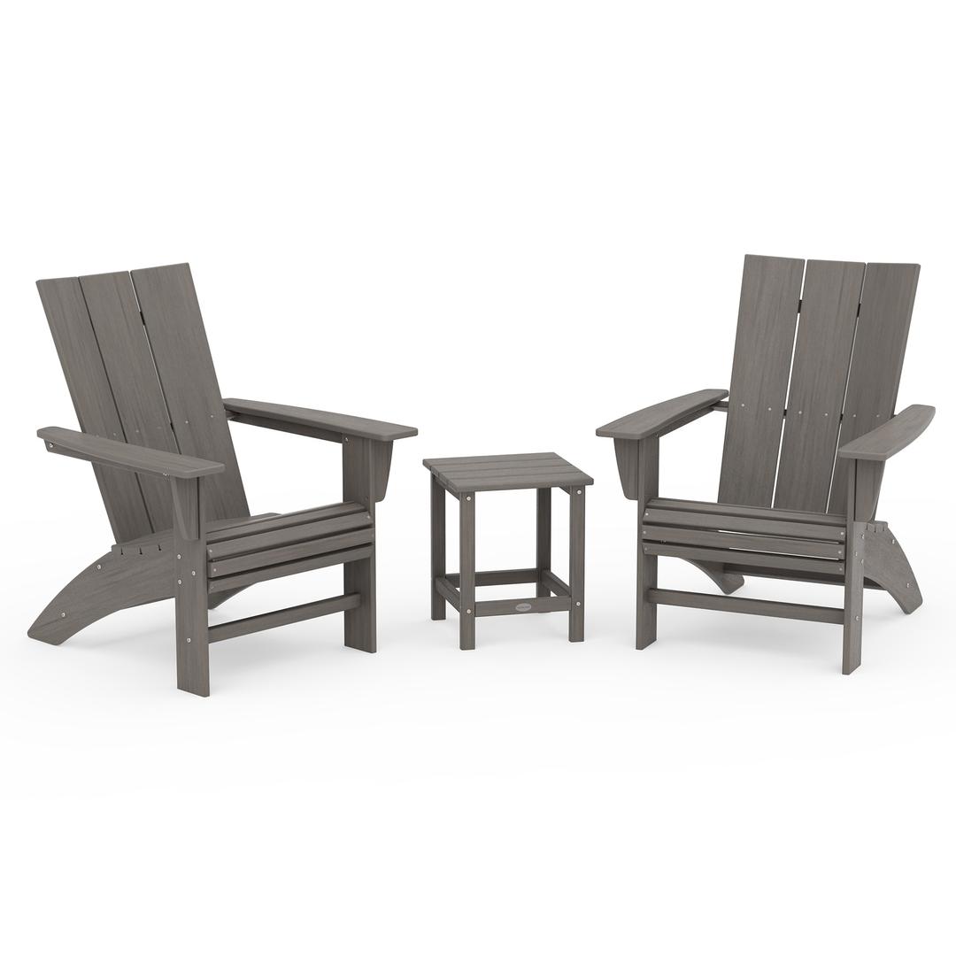 Polywood Modern 3-Piece Curveback Adirondack Set with Long Island Table