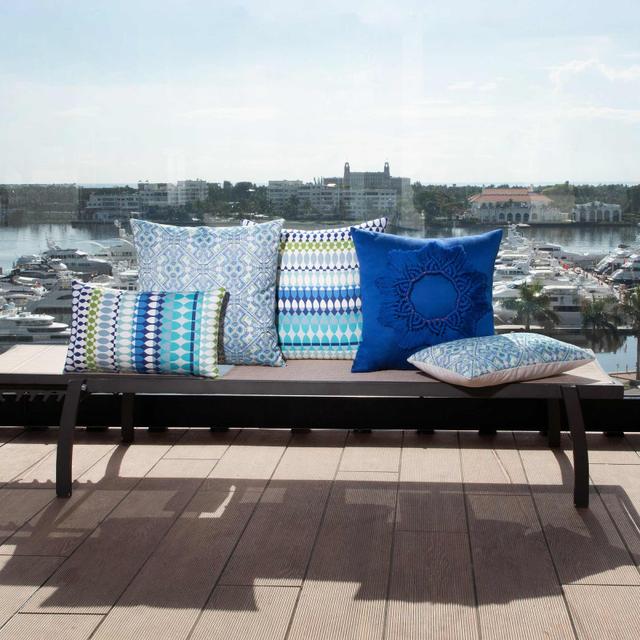 Elaine Smith 20&quot; x 12&quot; Modern Oval Ocean Sunbrella Outdoor Lumbar Pillow