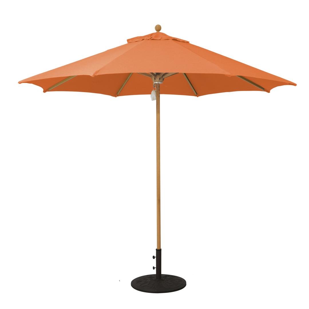 Galtech Pulley 9' Round Teak Market Patio Umbrella