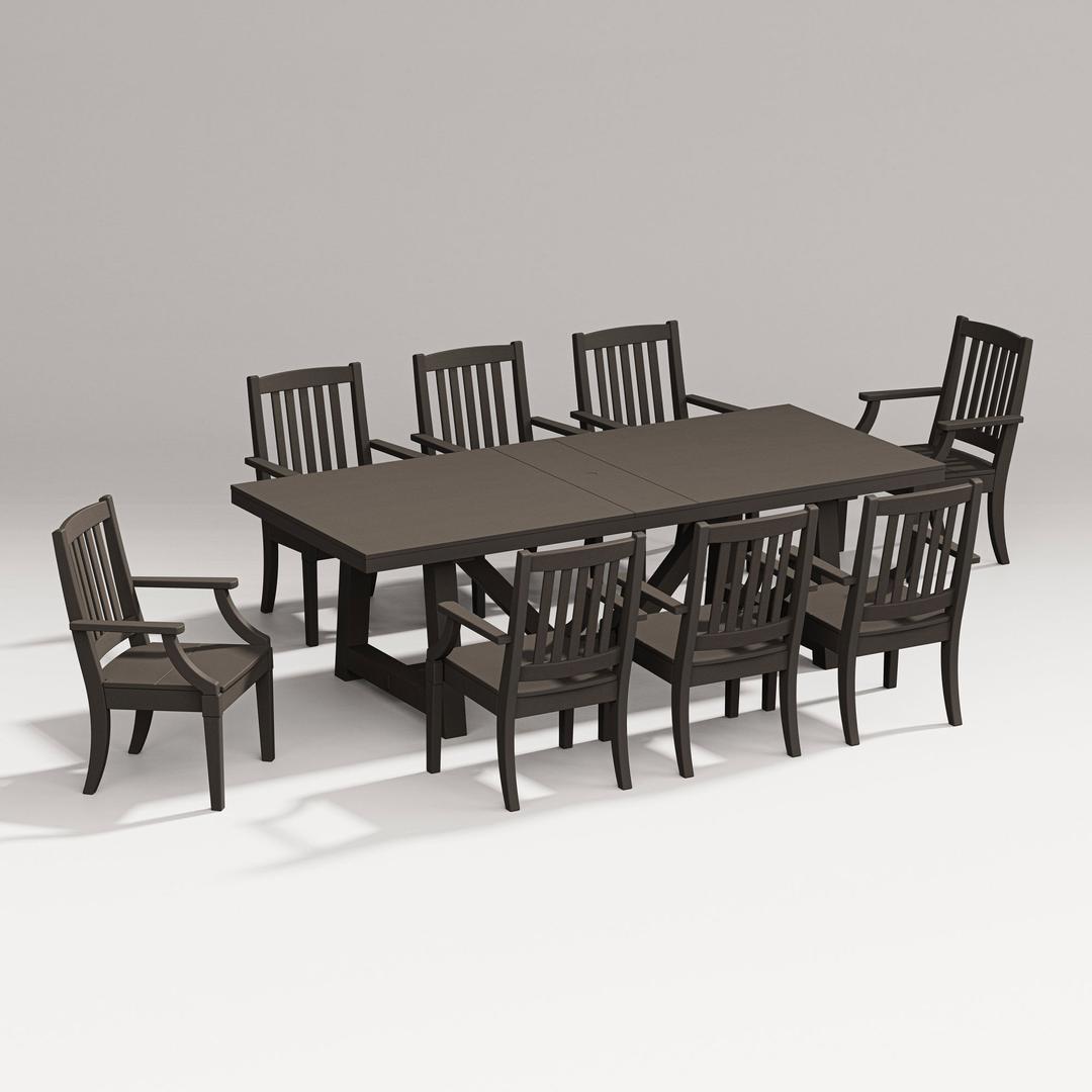 Polywood Estate 9-Piece A-Frame Dining Table Set with Arm Chairs