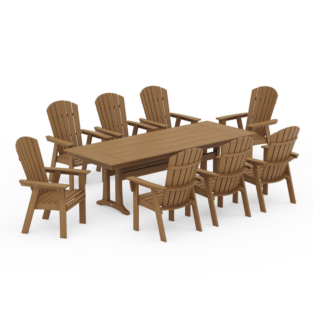 Polywood Nautical 9-Piece Curveback Adirondack Farmhouse Dining Set with Trestle Legs