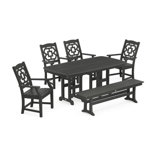 Polywood Chinoiserie 6-Piece Dining Set with Bench