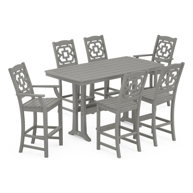 Polywood Chinoiserie 7-Piece Bar Set with Trestle Legs