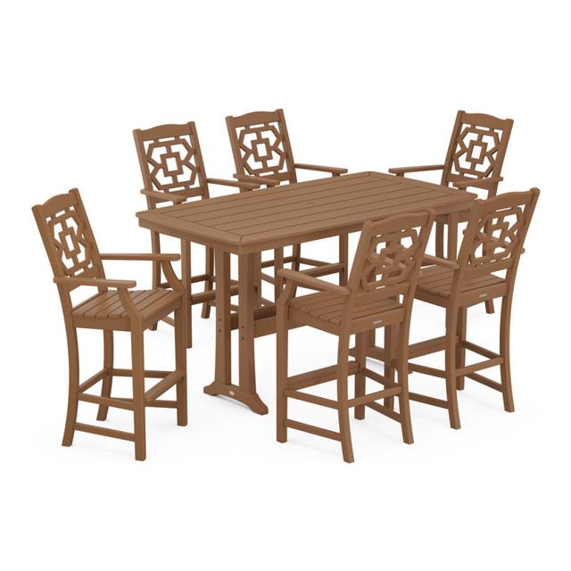 Polywood Chinoiserie Arm Chair 7-Piece Bar Set with Trestle Legs