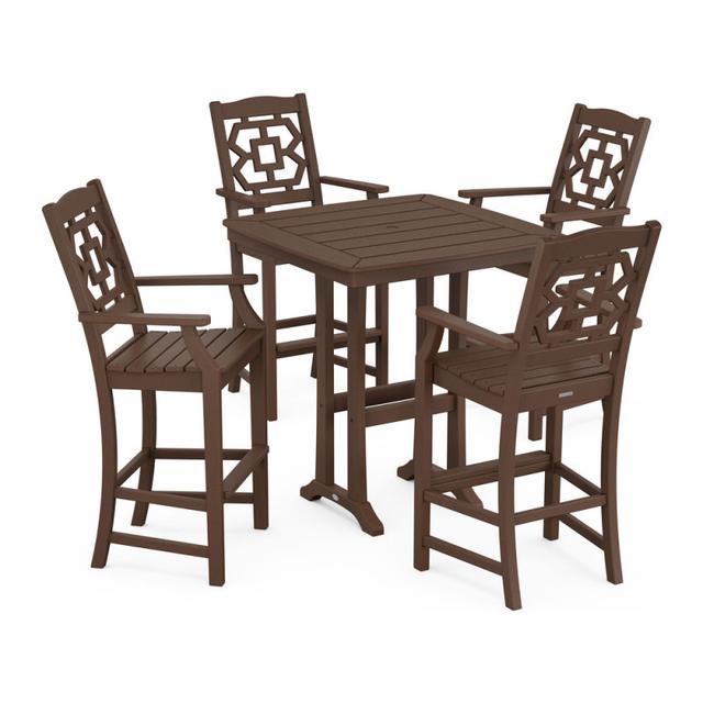 Polywood Chinoiserie 5-Piece Bar Set with Trestle Legs