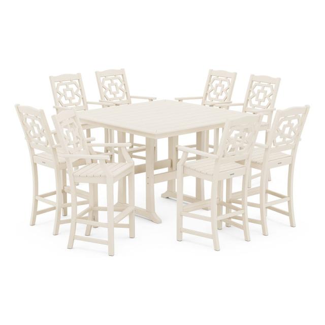 Polywood Chinoiserie 9-Piece Square Bar Set with Trestle Legs