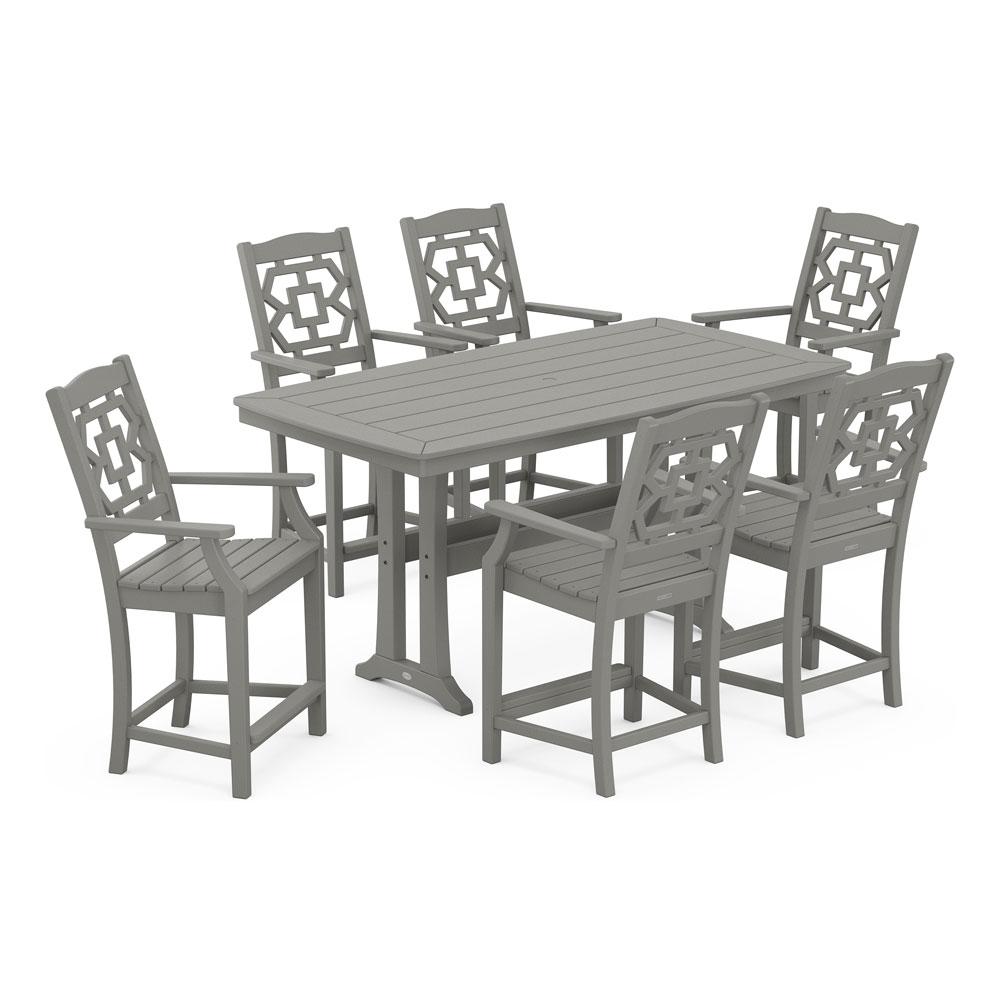 Polywood Chinoiserie Arm Chair 7-Piece Counter Set with Trestle Legs